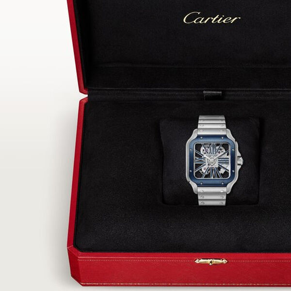 Santos de Cartier Skeleton 40 mm manuelle en acier inoxydable, grand modèle