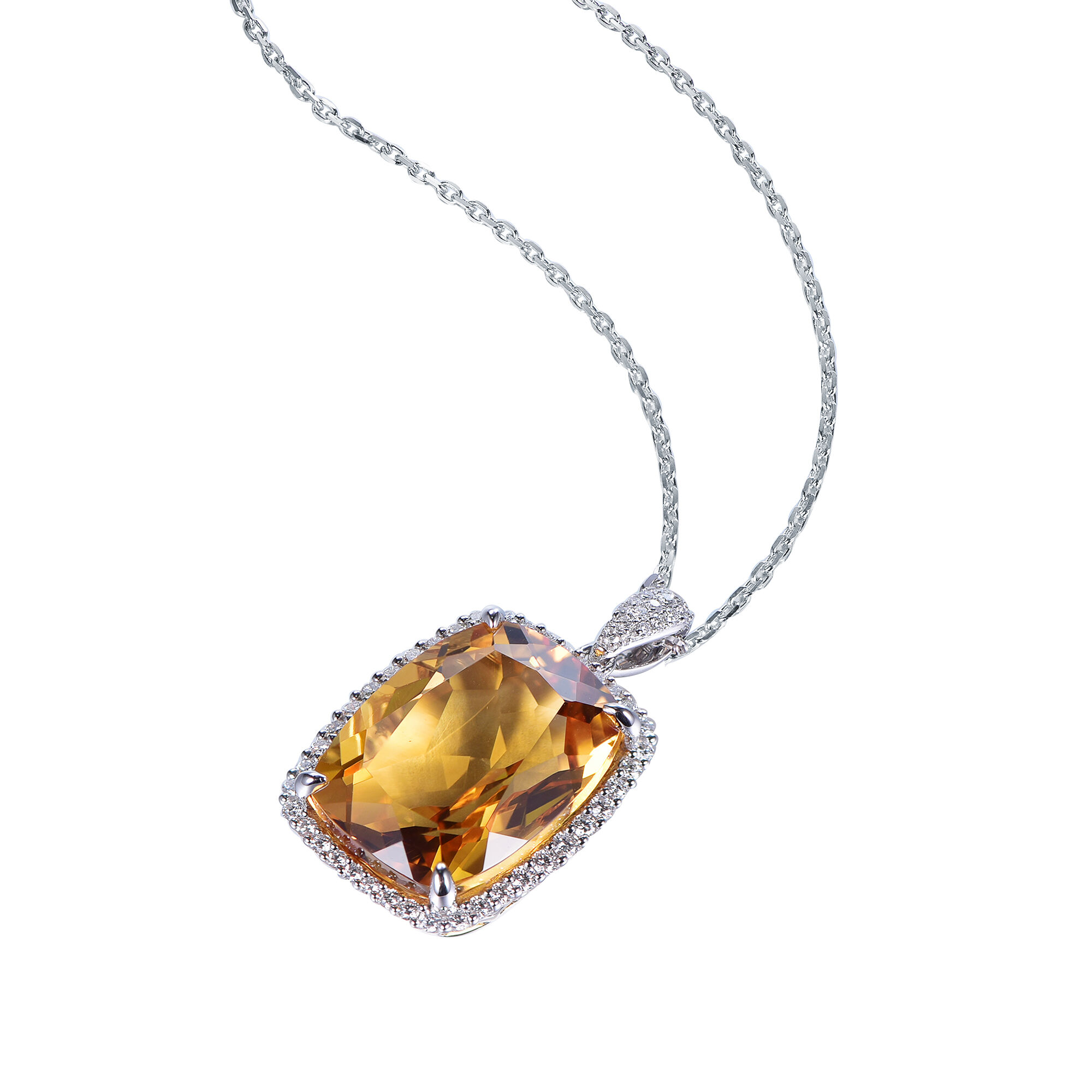Citrine Pendant in White Gold