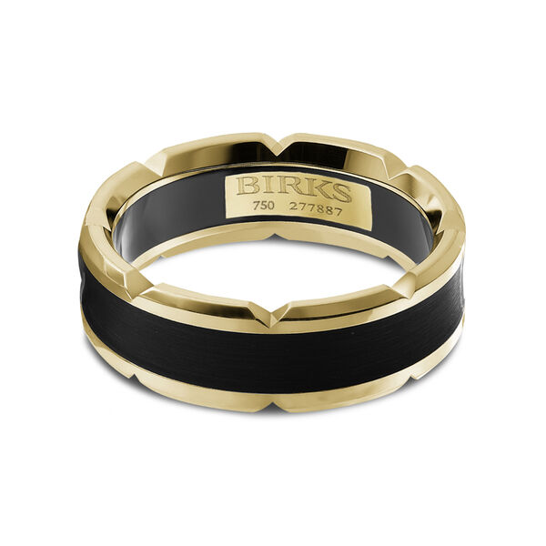Customizable 7.5MM Yellow Gold and Black Carbon Wedding Band