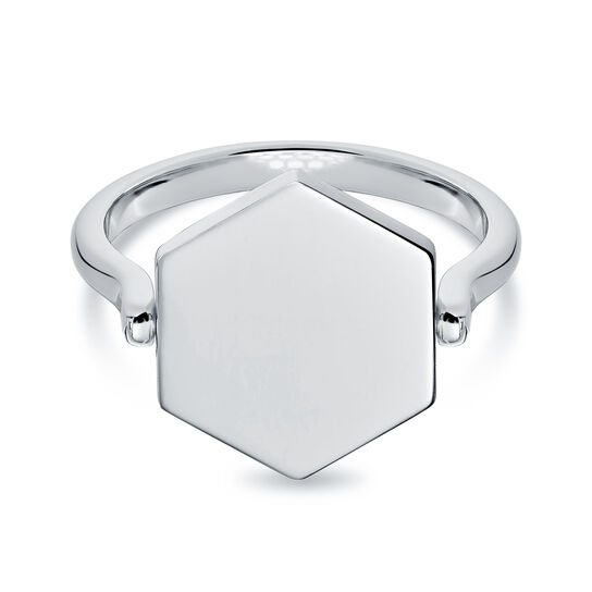 Hexagonal White Enamel Reversible Sterling Silver Ring image number 1