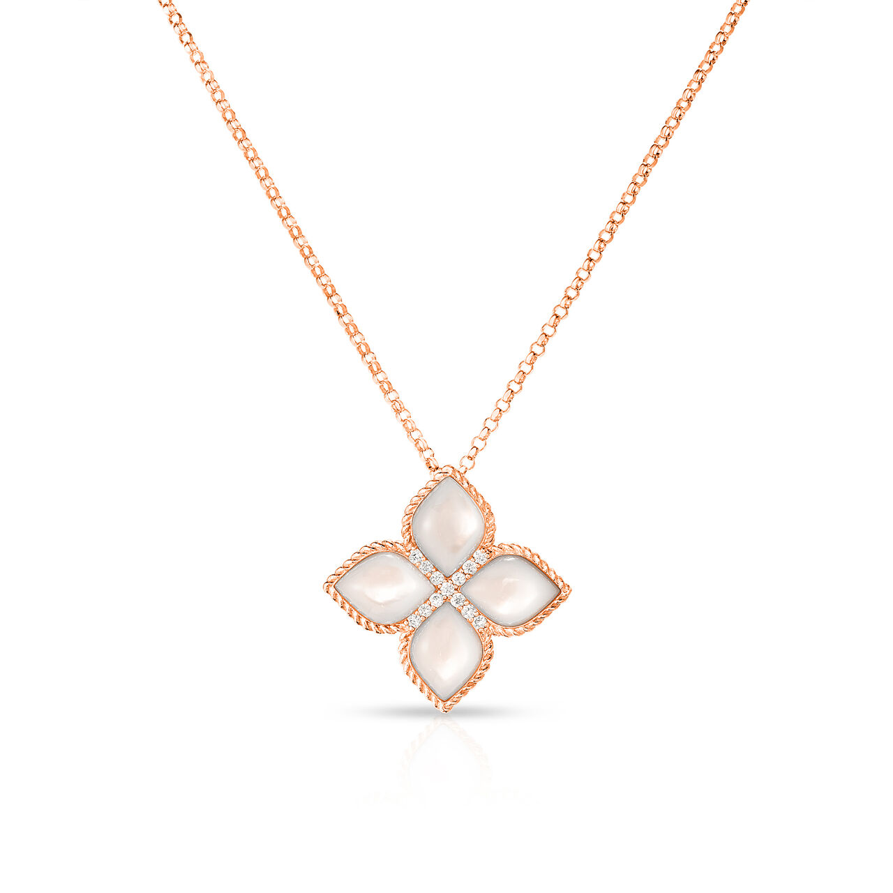 maison birks roberto coin venetian princess large rose gold diamond and mother of pearls pendant image number 0