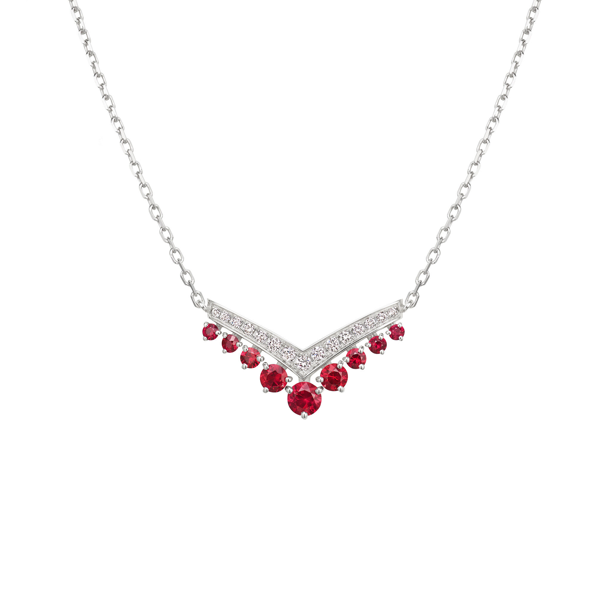 Josephine Aigrette White Gold, Ruby and Diamond Pavé Pendant