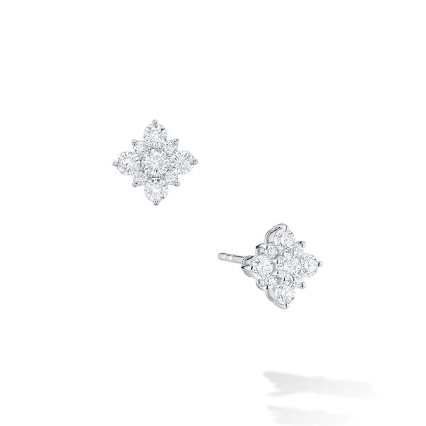 White Gold Cluster Diamond Snowflake Stud Earrings