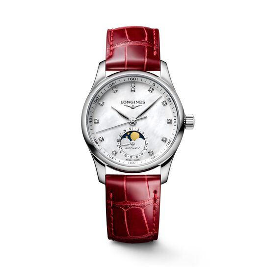 longines master automatic moonphase 34 mm steel diamond l2.409.4.87.2 front image number 0