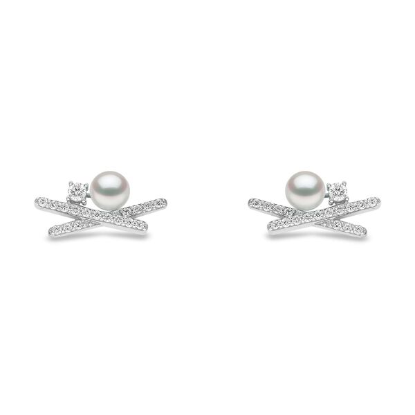 SleekWhite Gold Pearl and Diamond Earrings