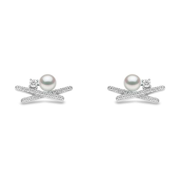 Boucles d'oreilles Sleek en or blanc avec perles et diamants