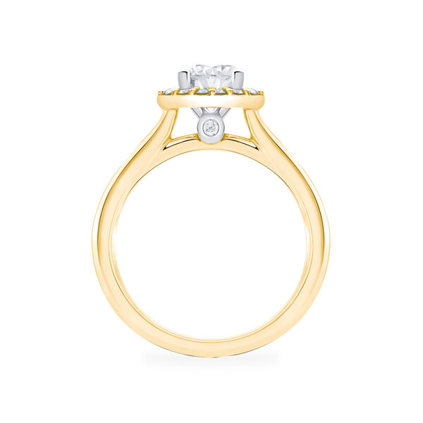 Bague de fiançailles en or jaune à diamant solitaire rond avec simple halo