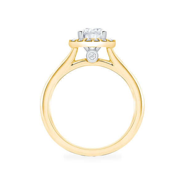 Bague de fiançailles en or jaune à diamant solitaire rond avec simple halo