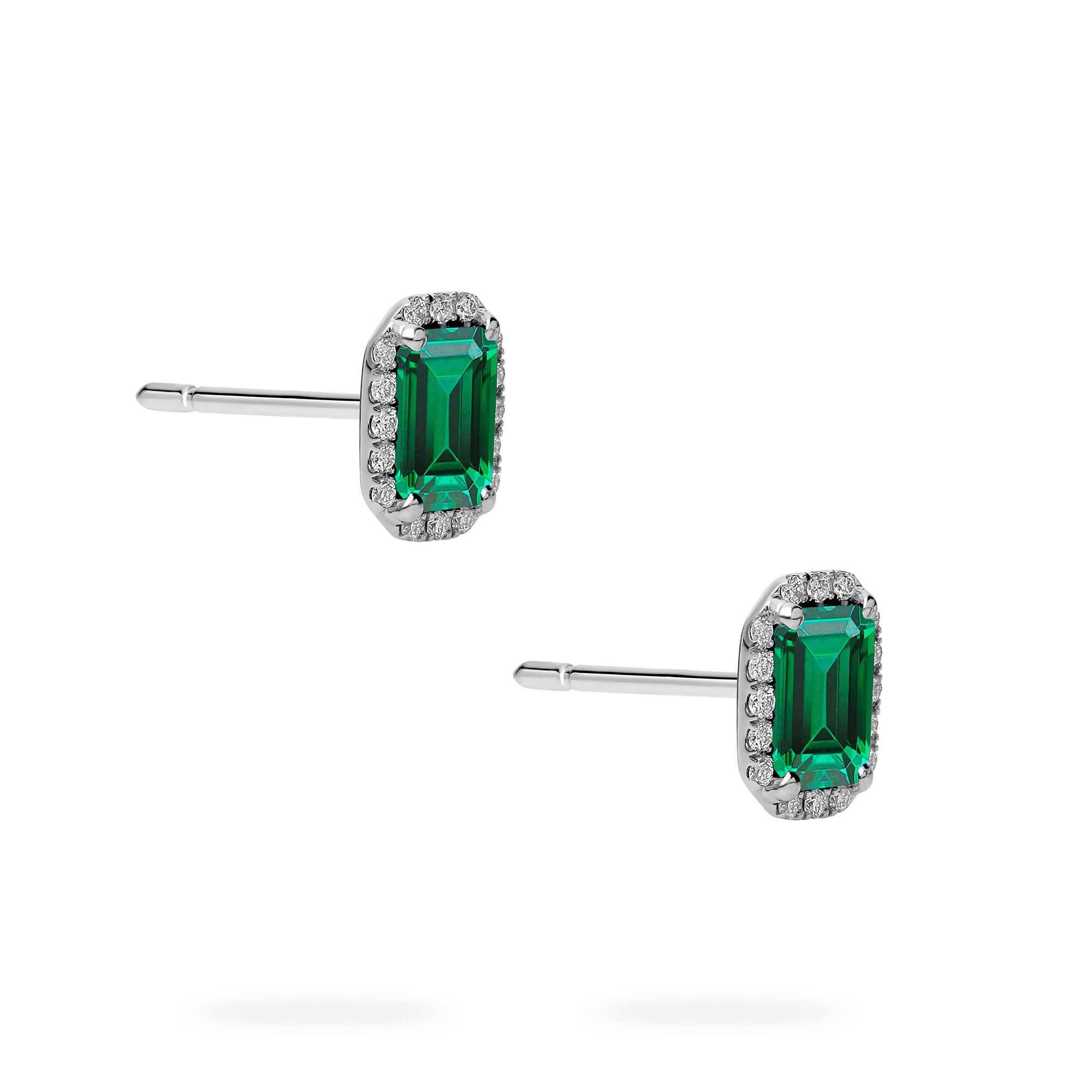 White Gold Emerald and Diamond Stud Earrings