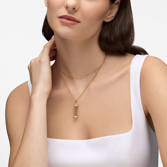 Birks Dare to Dream Diamond Message Pendant, Tri-Gold on model image number 2
