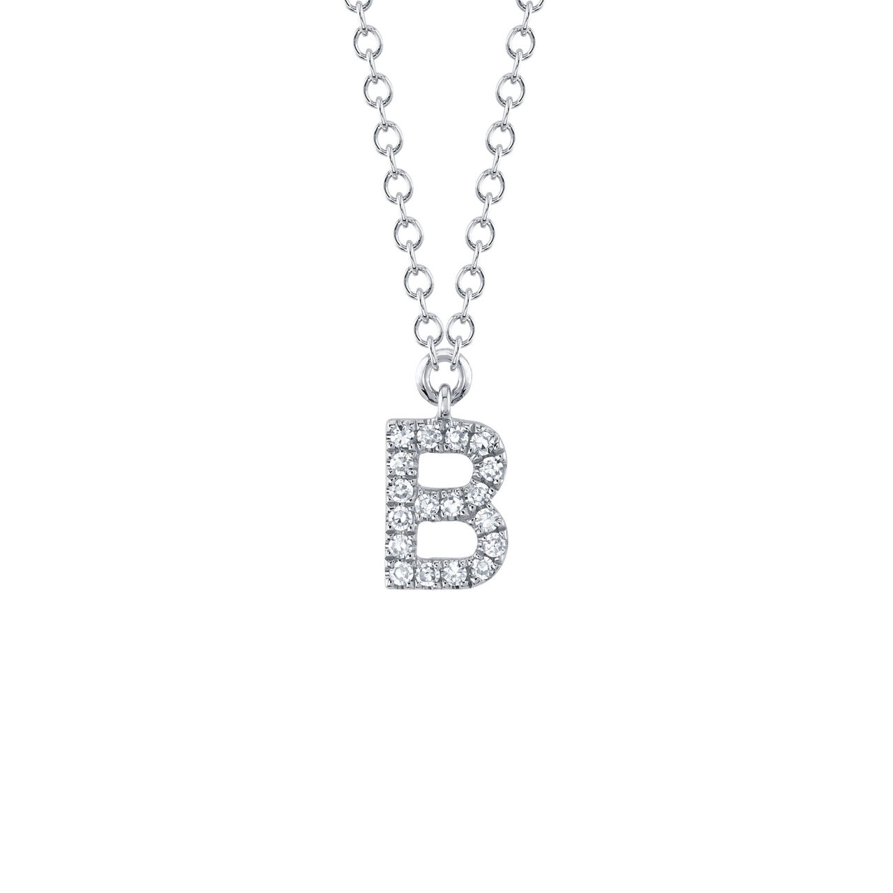 Collier initiale lettre B en or blanc avec pavé de diamants image number 0
