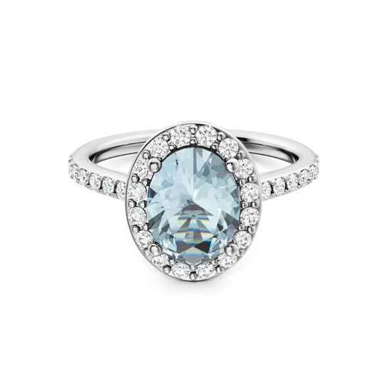Birks Ros&eacute;e du Matin Oval-Cut Aquamarine Ring with Halo and Pav&eacute; Band image number 0