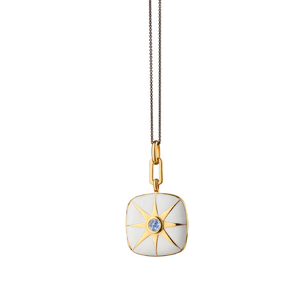Médaillon Cushion Locket X Color en vermeil d'or jaune avec émail blanc et saphir bleu