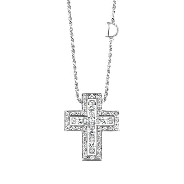 Pendentif croix Belle Époque en or blanc avec pavé de diamants