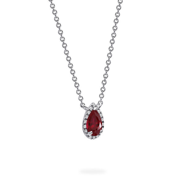 White Gold Ruby and Diamond Pendant Necklace