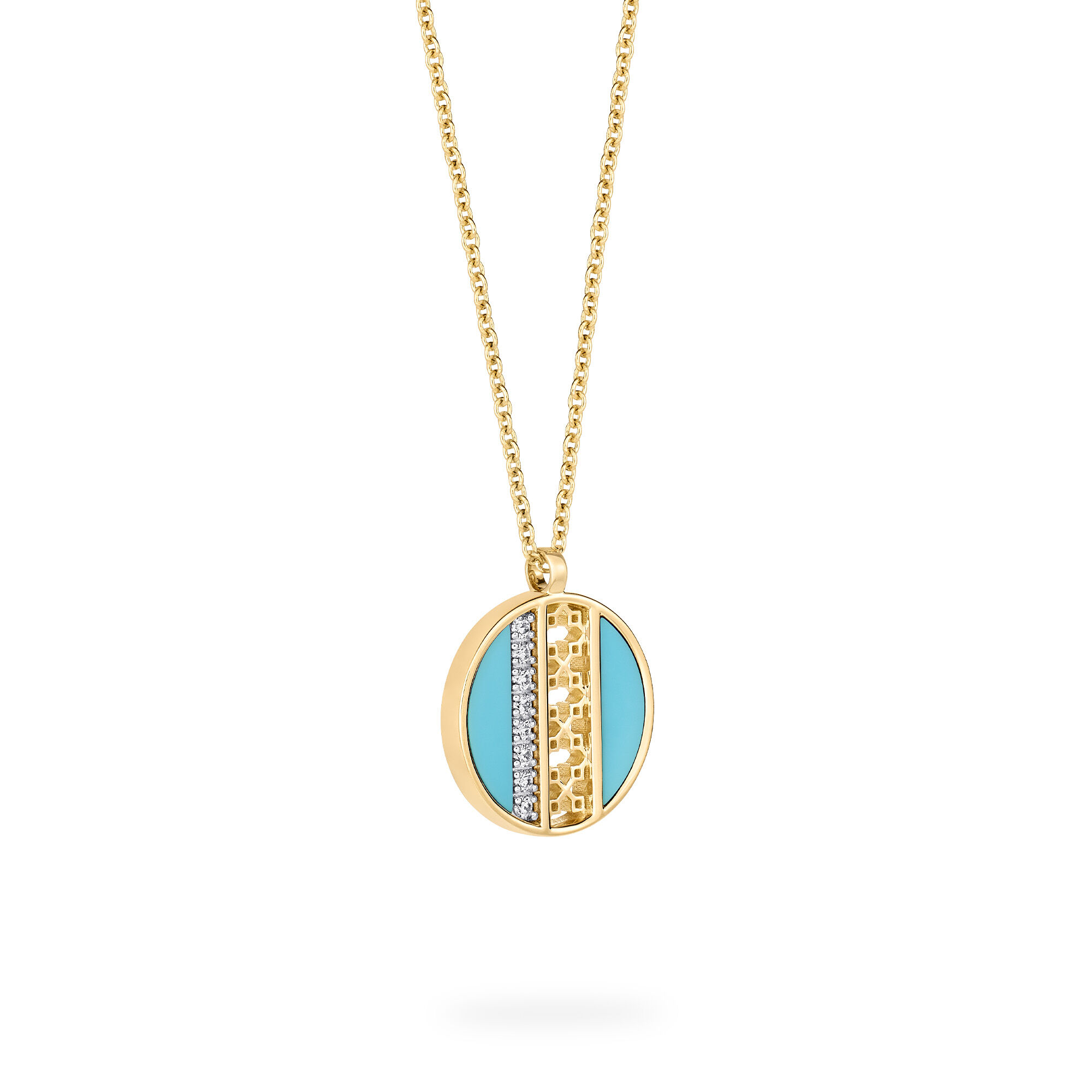 Turquoise and Diamond Medallion Pendant, S (14 mm)