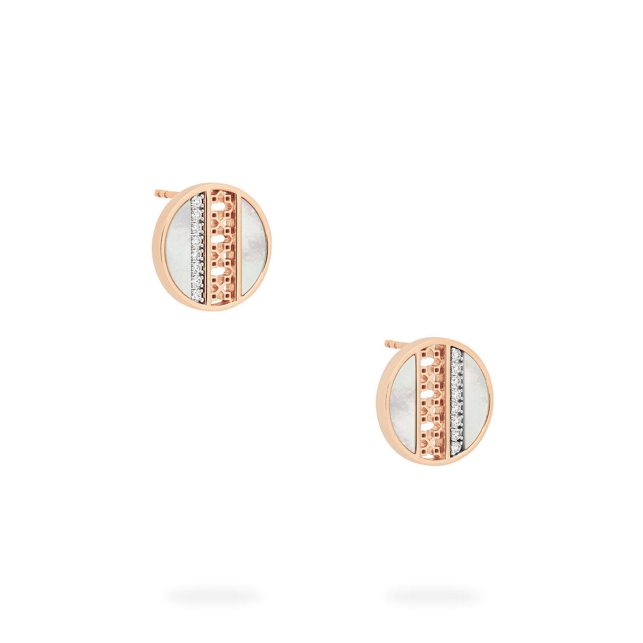 Mother-of-Pearl and Diamond Circle Earrings, Rose Gold Side image number 2