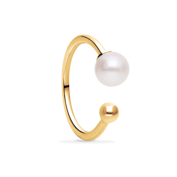 Bague ouverte en or jaune avec perle d&rsquo;eau douce et bille d&rsquo;or