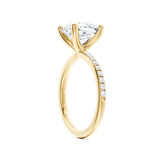 Cushion-cut diamond pav&eacute; engagement ring in yellow gold, angle view image number 1