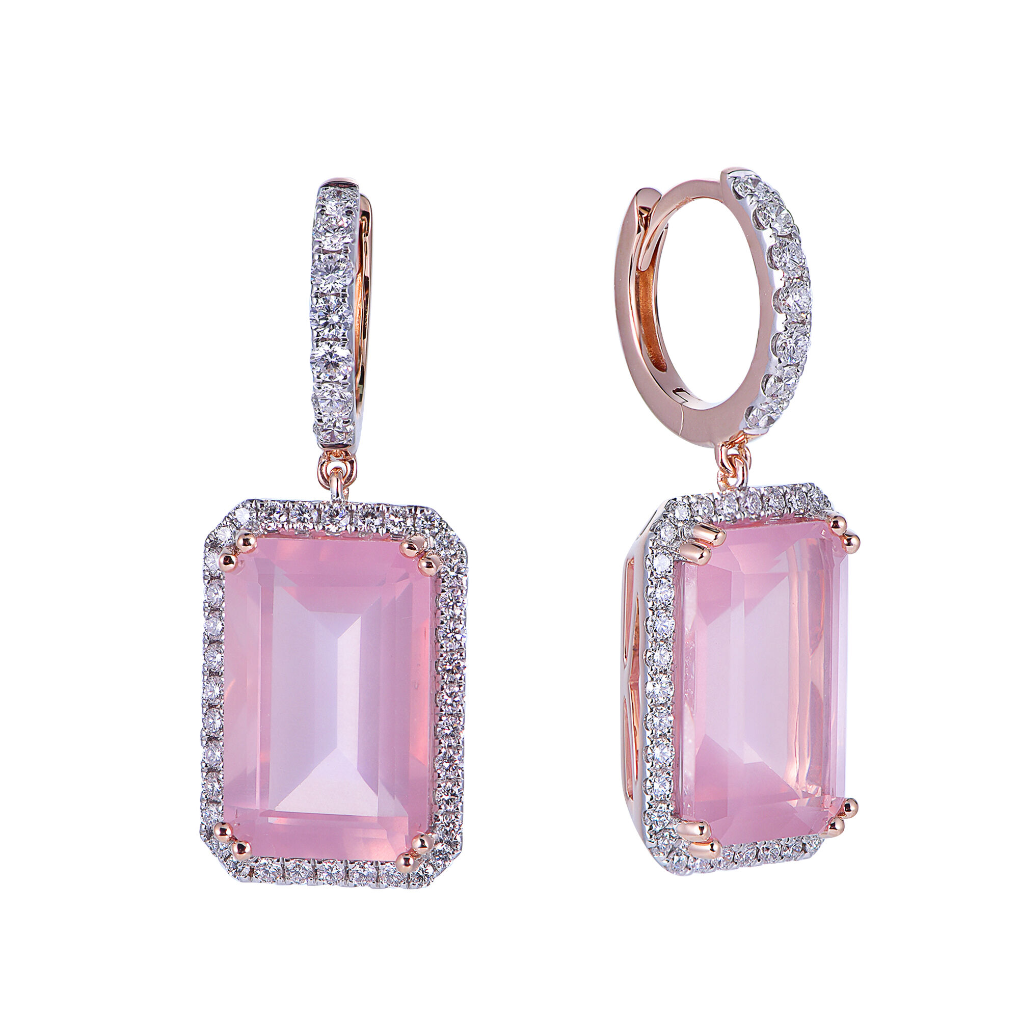 Rose Quartz Earrings in Rose Gold