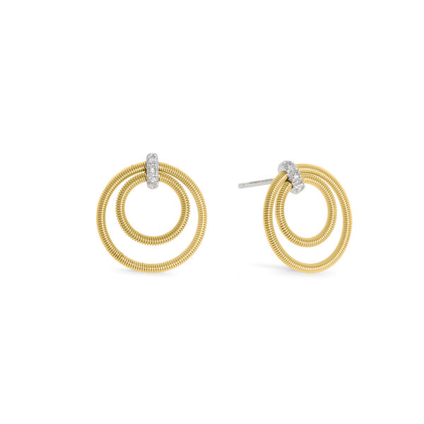 Bi49 Yellow Gold Diamond Double Circle Earrings