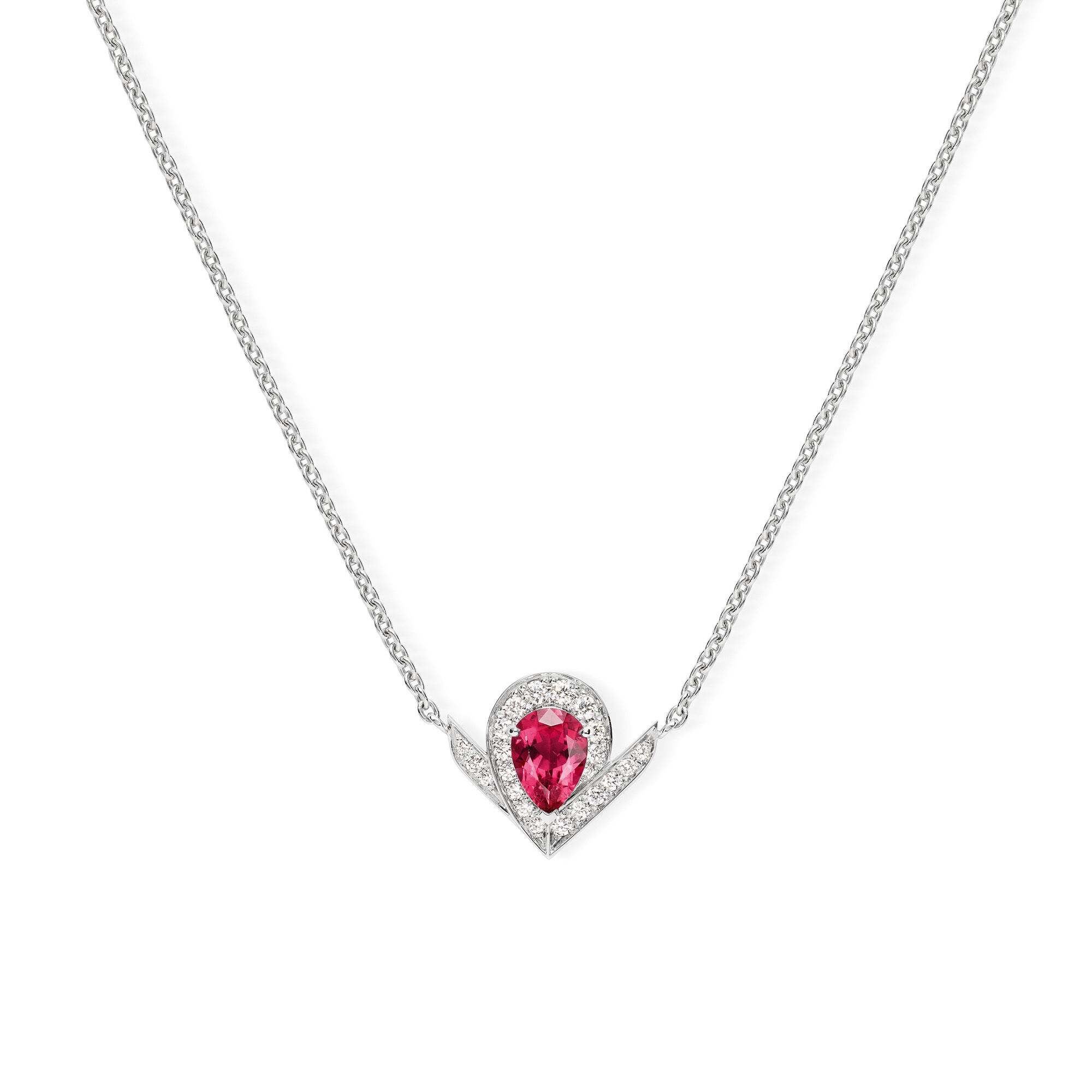 Josephine Aigrette White Gold, Rubellite and Diamond Pavé Pendant