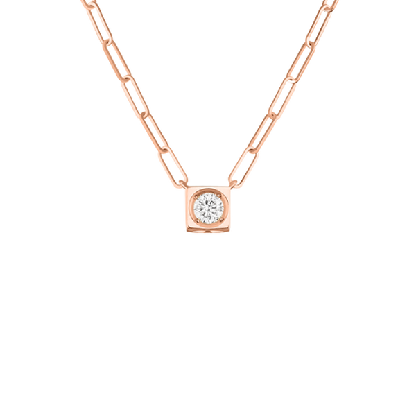 Collier Le Cube Diamant en or rose avec diamant, grand modèle 