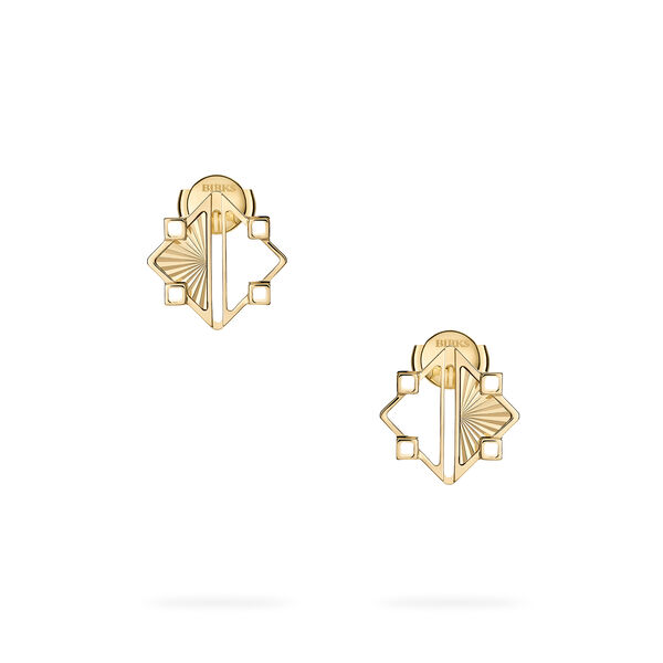 Guilloché Yellow Gold Half-Filled Earrings, Small