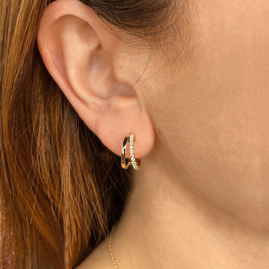 Shy Creation Kate Yellow Gold and Diamond Pavé Hoop Earring SC55024883D0.65 image number 1