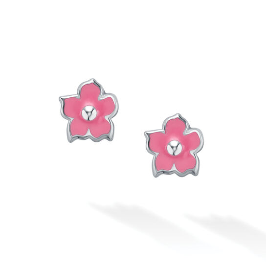 bijoux birks bee sweet pink enamel and silver stud flower earrings image number 1