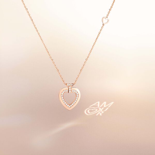 Pendentif Pretty Woman AM♥UR Sunlight Message en or rose avec pavé de diamants, moyen modèle