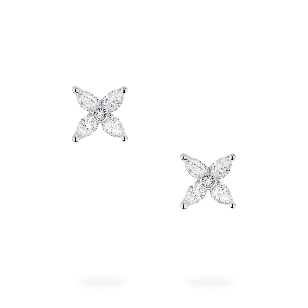 Front view of Birks Essentials Floral Diamond Stud Earrings in white gold image number 1