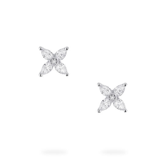 Front view of Birks Essentials Floral Diamond Stud Earrings in white gold image number 1