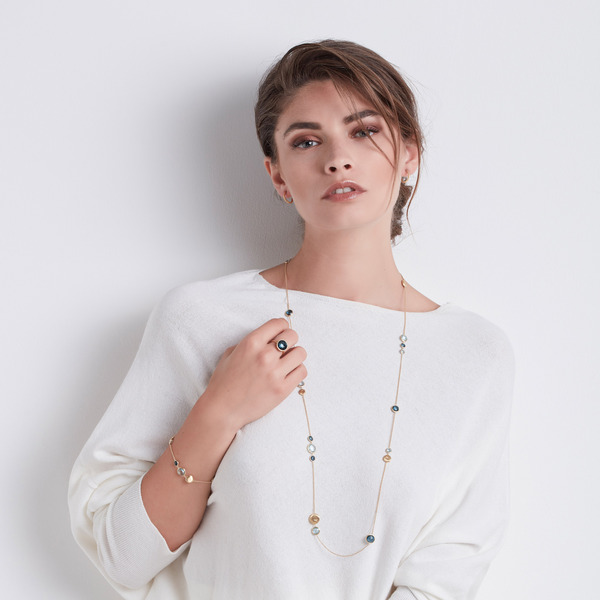 Jaipur Color collier long en or jaune et nacre blanche