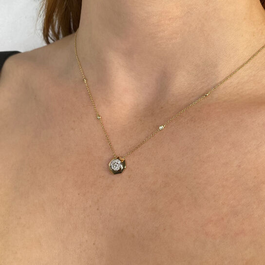 Shy Creation Yellow Gold and Diamond Octagon Pendant SC22008842RD On Model image number 1
