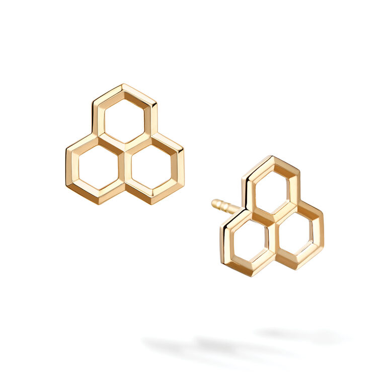 Yellow Gold Hexagons Stud Earrings