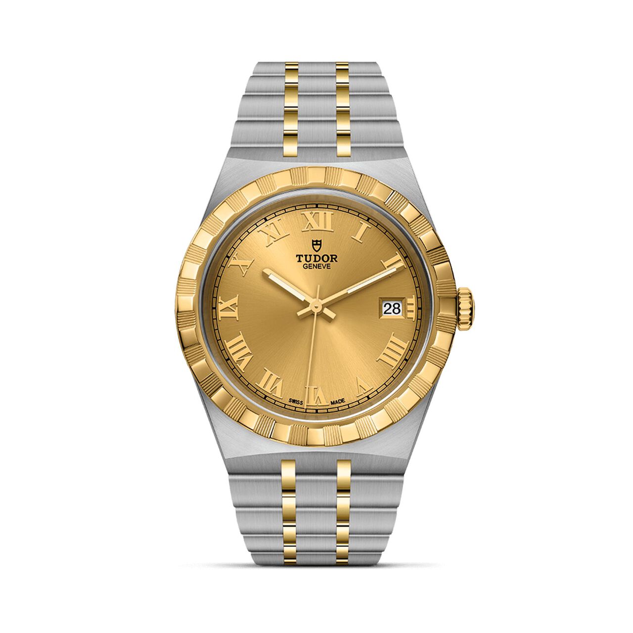 tudor royal 38 mm steel case yellow gold bezel champagne dial steel and gold bracelet m28503 0003 image number 0