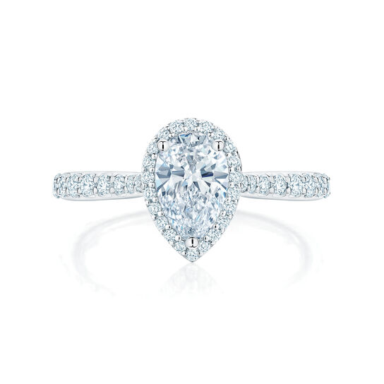 Bague de fiançailles à diamant coupe poire avec simple halo et anneau serti de diamants image number 2