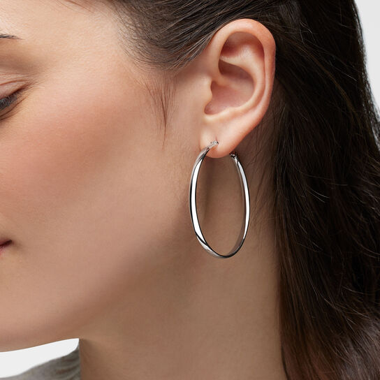 Large Silver Hoop Earrings On Model image number 1
