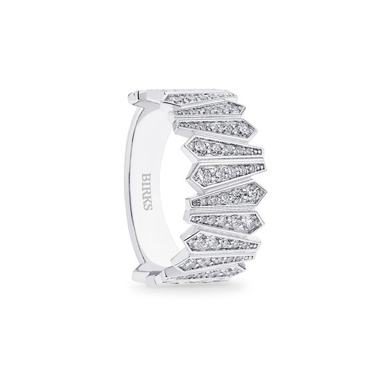 Angled view of Birks Beekeeper white gold ring with a single diamond image number 2