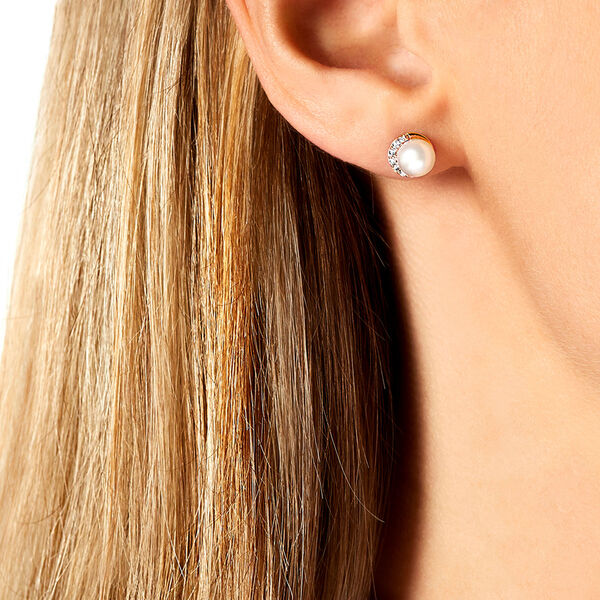 Boucles d'oreilles Sleek en or rose avec perles et diamants