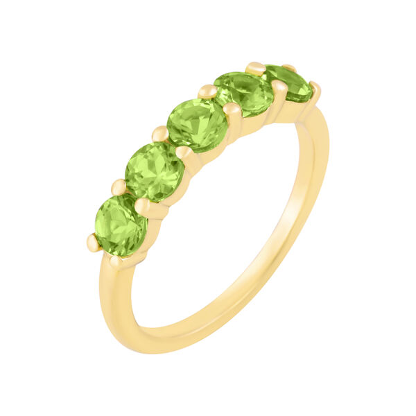 Bague &agrave; cinq pierres p&eacute;ridot, 1.20ct en or jaune.