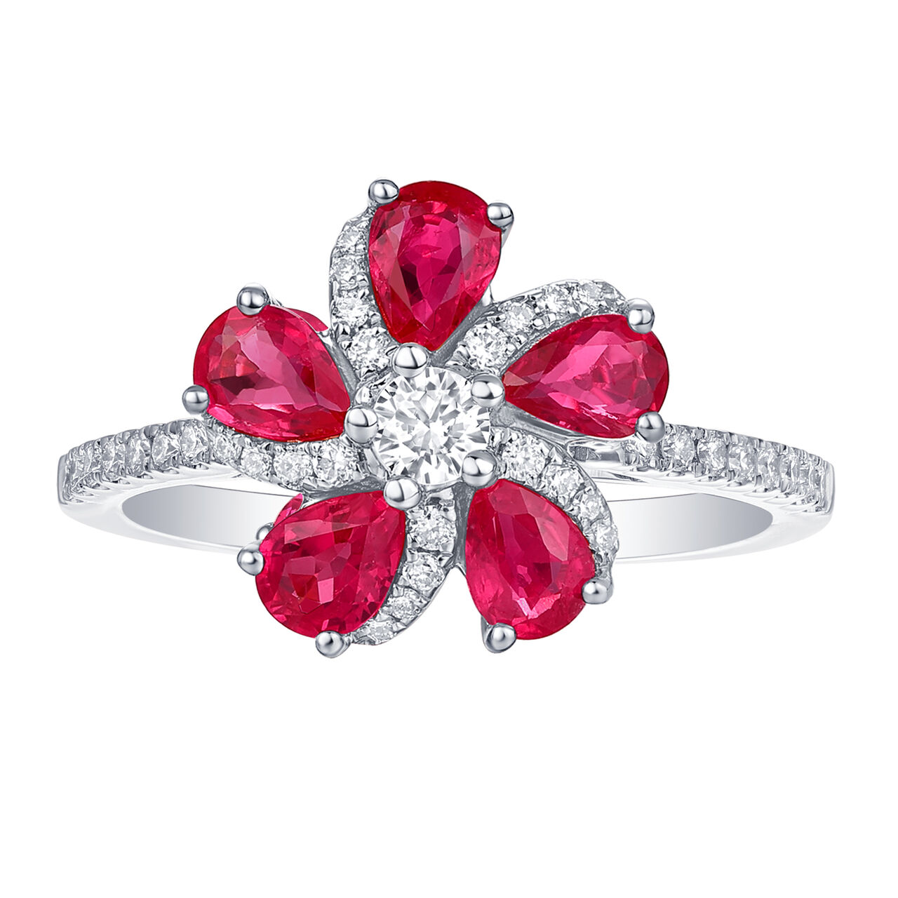 Bague Fleur de Rubis et Diamants en Or Blanc image number 0
