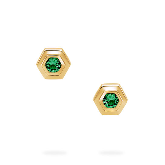 Birks Bee Chic Yellow Gold Birthstone Earrings, Emerald image number 1