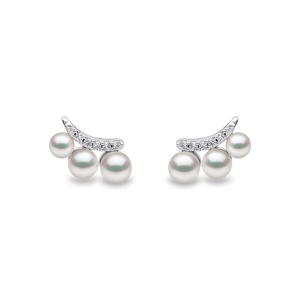 Boucles d'oreilles Sleek en or blanc avec perles et diamants