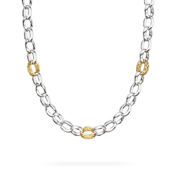 Yellow Gold and Sterling Silver Link Necklace, 3 Gold Links