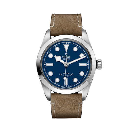 maison birks tudor black bay 36 36 mm steel case beige leather strap blue dial m79500 0005 image number 0