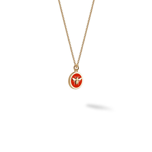 Small Red Enamel and Yellow Gold Round Medallion