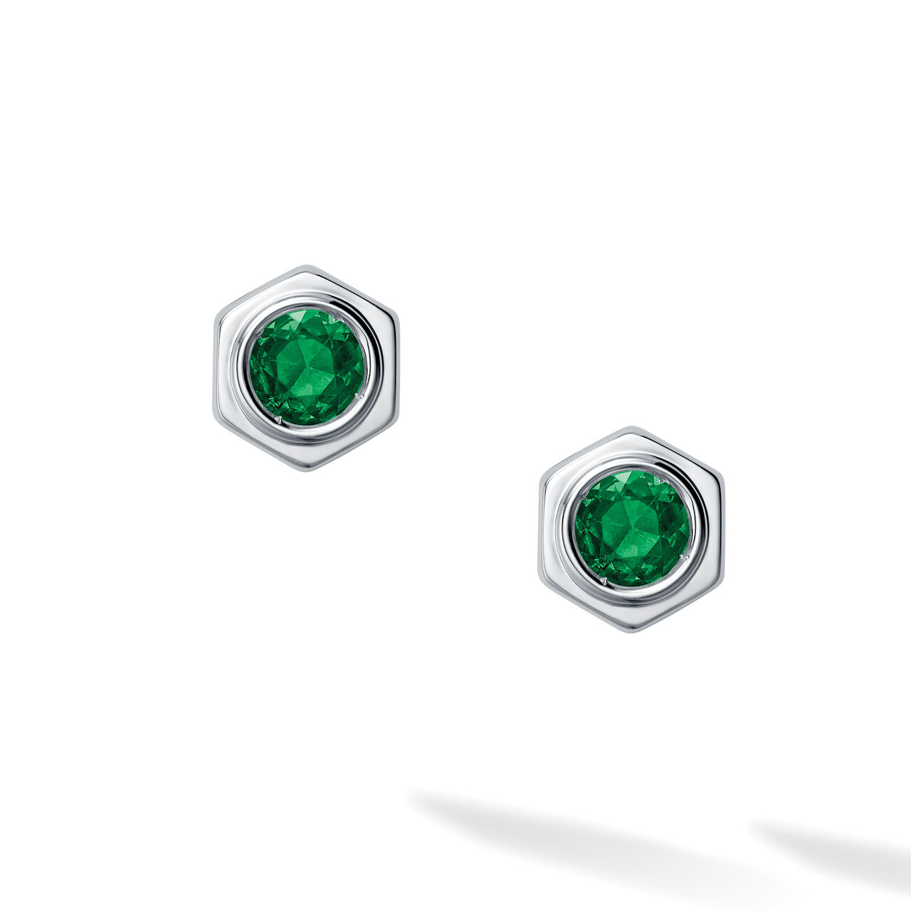 Emerald and Silver Stud Earrings image number 1
