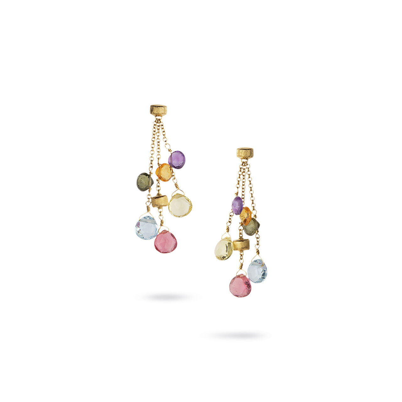 Paradise Yellow Gold Mixed Gemstone Three Strand Drop Earrings | Marco ...